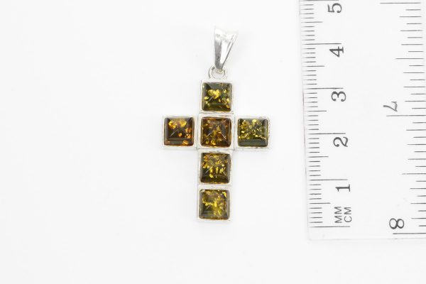 CROSS PENDANT HANDMADE Green GERMAN BALTIC AMBER IN 925 SILVER PD111G RRP£65!!!!