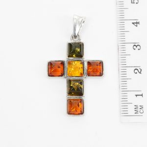 CROSS PENDANT HANDMADE GERMAN BALTIC AMBER IN 925 SILVER PD111M RRP£65!!