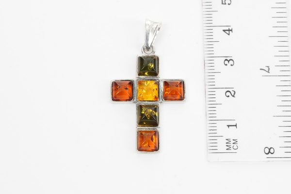 CROSS PENDANT HANDMADE GERMAN BALTIC AMBER IN 925 SILVER PD111M RRP£65!!