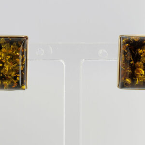 Italian Made Large German Green Baltic Amber Studs 9ct Gold GS0140G RRP £275!!!