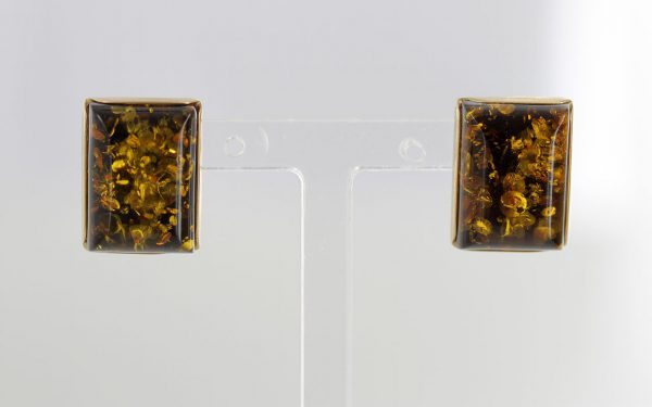 Italian Made Large German Green Baltic Amber Studs 9ct Gold GS0140G RRP £275!!!