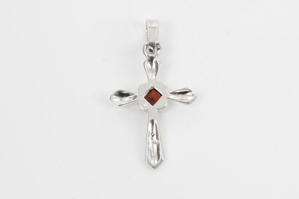 AMBER CROSS PENDANT BALTIC UNIQUE HANDMADE in 925 SILVER-PD114 RRP£25!!