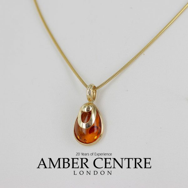 Italian Handmade Modern Elegant Baltic Amber Pendant in 9ct Gold -GP0103 RRP£175!!!