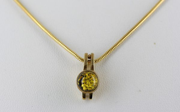 Italian Handmade Elegant German Green Amber Pendant in 9ct Gold -GP0081G RRP£175!!!