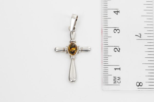 AMBER CROSS PENDANT BALTIC UNIQUE HANDMADE in 925 SILVER-PD115 RRP£25!!!