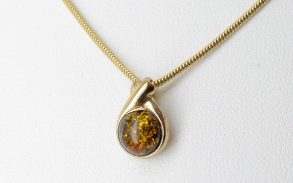 Italian Made Elegant German Green Baltic Amber Pendant in 9ct Gold - GP0085G RRP£125!!!