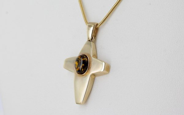 Italian Handmade 9ct Gold Cross Pendant With German Green Baltic Amber GP0088G RRP£495!!!