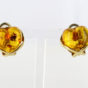 Italian Handmade German Baltic Amber Heart Stud Earrings In 9ct Gold GS0109
