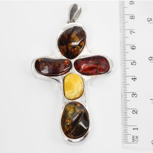 CROSS PENDANT HANDMADE UNIQUE GERMAN BALTIC AMBER IN 925 SILVER PD122 RRP£375!!!