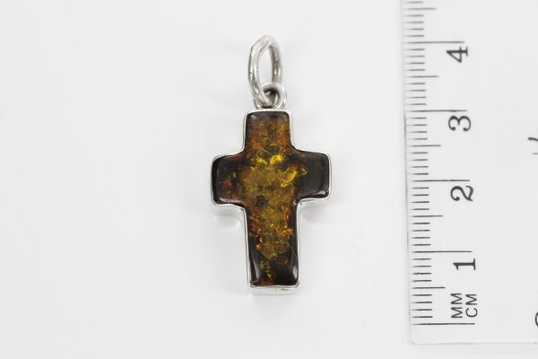 CROSS PENDANT HANDMADE GREEN GERMAN BALTIC AMBER IN 925 SILVER PD123G RRP£65!!!