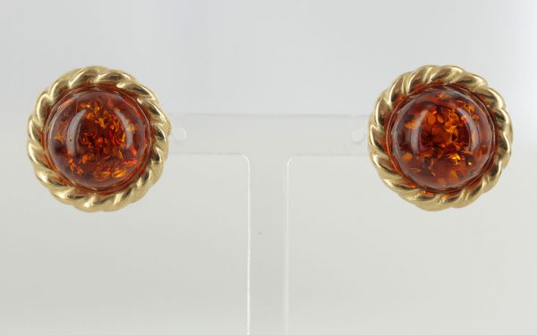 Italian Handmade German Baltic Amber Large Stud Earrings In 9Ct Solid Gold GS0060 RRP425!!!