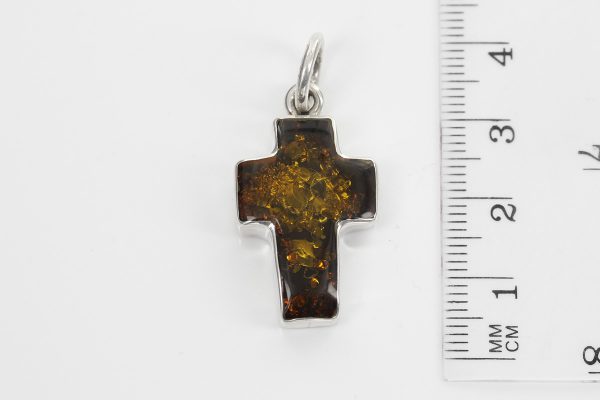 CROSS PENDANT HANDMADE UNIQUE GERMAN BALTIC AMBER IN 925 SILVER PD124G RRP£75!!!