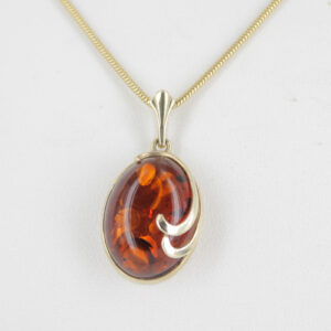 Italian Handmade Modern Elegant German Baltic Amber Pendant in 9ct Gold -GP0152 RRP£295!!!