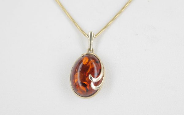 Italian Handmade Modern Elegant German Baltic Amber Pendant in 9ct Gold -GP0152 RRP£295!!!