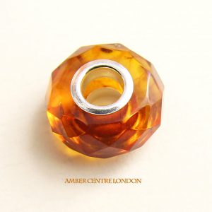 Amber & 925 Silver Handmade Faceted Charm fit for European charm bracelets RRP£40!!! CHA75