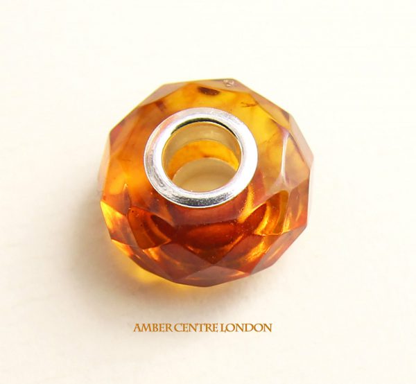 Amber & 925 Silver Handmade Faceted Charm fit for European charm bracelets RRP£40!!! CHA75