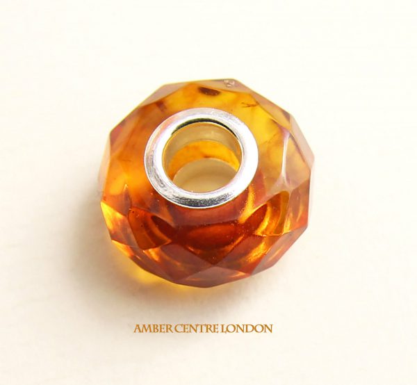 Amber & 925 Silver Handmade Faceted Charm fit for European charm bracelets -CHA77 RRP£40!!!