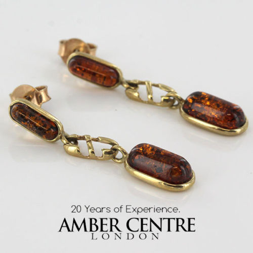Italian Handmade Unique German Baltic Amber in 9ct Gold Drop Earrings GE0080 RRP£195!!!