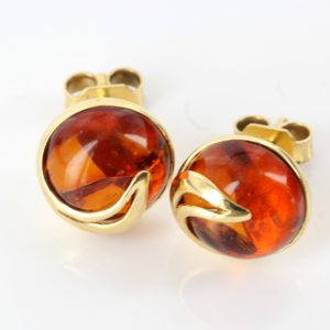 Italian Made 18ct SOLID Gold Baltic Amber Round Swirl Stud Earrings GS0994 RRP£595!!!