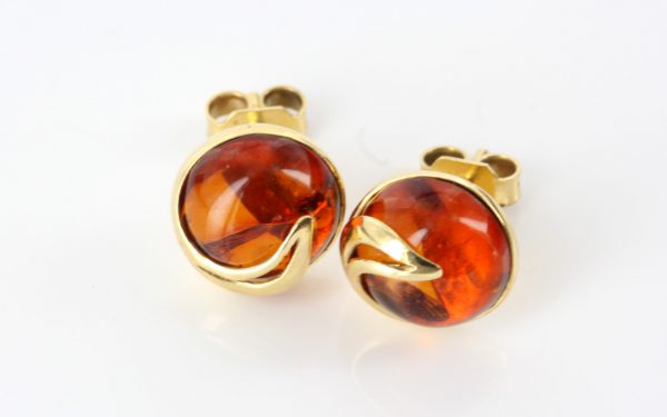 Italian Made 18ct SOLID Gold Baltic Amber Round Swirl Stud Earrings GS0994 RRP£595!!!