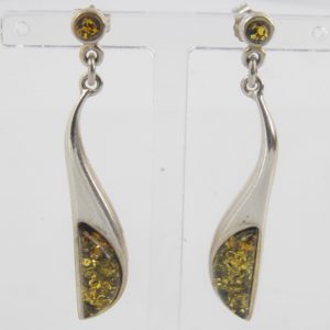 Italian Style Elegant German Green Baltic Amber 925 Silver Earrings E0092 RRP£50!!!