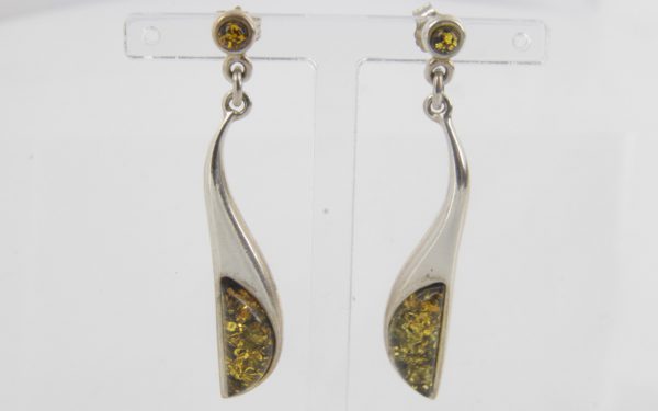 Italian Style Elegant German Green Baltic Amber 925 Silver Earrings E0092 RRP£50!!!