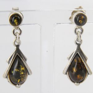 Italian Style Elegant Green Baltic Amber 925 Silver Earrings E0125 RRP £35