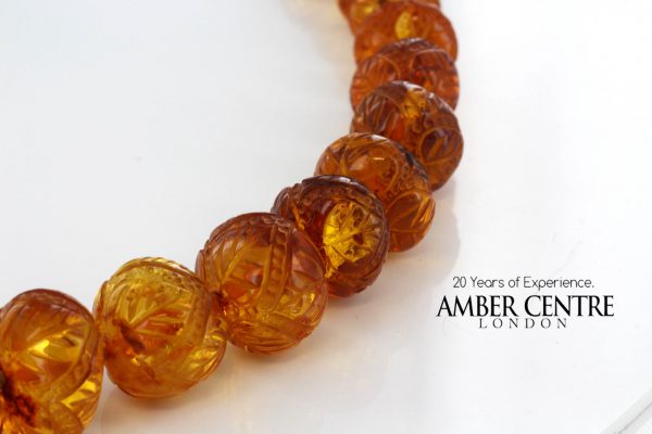German Genuine Baltic Amber Unique Hand Carved Beads - 69GR A0010 RRP£1990!!!