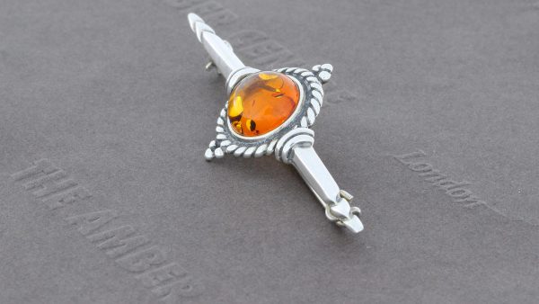 Amber Brooch German Baltic Amber 925 silver unique handmade - BD0114 RRP£40!!!