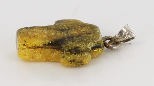 Unique Green/Butterscotch Baltic Amber Cross Pendant with Silver Loop PE0115 RRP 20!!!