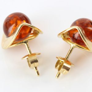 Italian Hand Made German Genuine Baltic Amber 18ct Gold Studs GS0992 RRP£895!!!