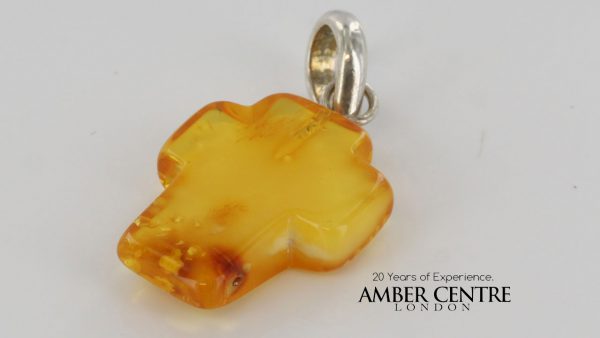 GERMAN HANDMADE UNIQUE Honey BALTIC AMBER CROSS PENDANT PE0127 RRP£50!!!