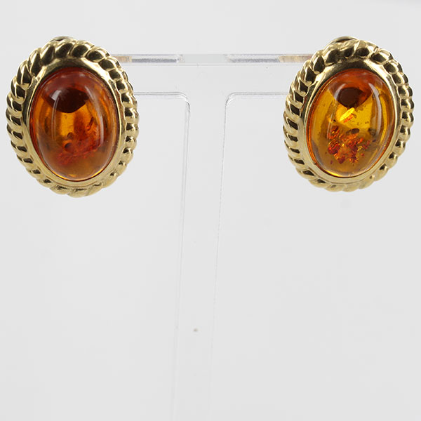 Italian Made German Baltic Amber & 14 ct Gold Studs with secure clip- GS0565 RRP£900!!!