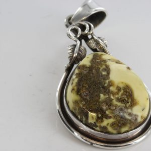 GERMAN UNIQUE BALTIC AMBER PENDANT WITH INCLUSIONS 925 SILVER- PE0100 RRP£169!!
