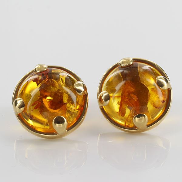 Italian Handmade German Baltic Amber Stud Earrings In 14ct Gold GS0688 RRP£950!!!