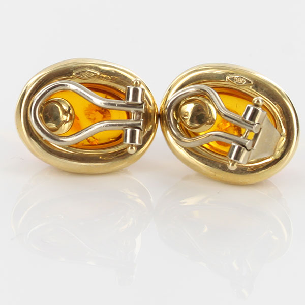 Italian Handmade Unique German Baltic Amber Clip On Earrings In 14 Ct Solid Gold GCL0011 RRP£875!!!