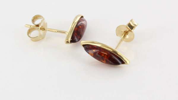 Italian Handmade Unique German Baltic Amber Studs In 9ct Gold GS0098 RRP£125!!!