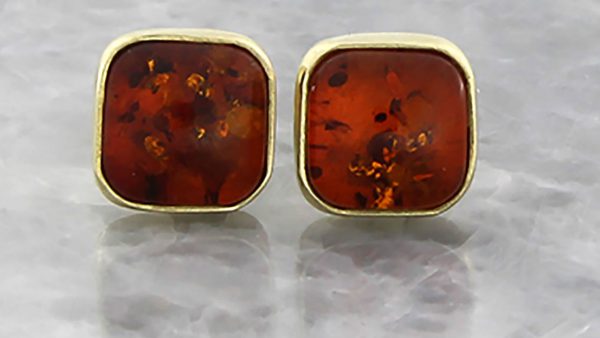 Italian Made Exquisite Large German Baltic Amber Studs 9ct Solid Gold GS0095 RRP£375!!!