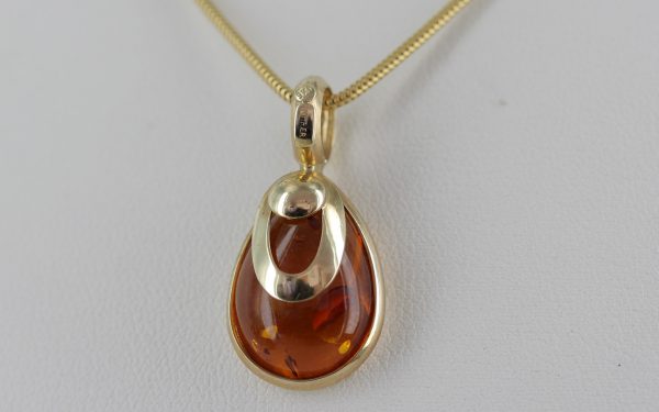 Italian Handmade Modern Elegant Baltic Amber Pendant in 9ct Gold -GP0103 RRP£175!!!