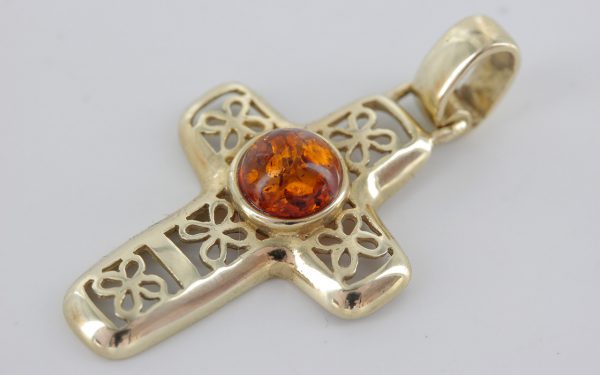 Italian Handmade Baltic Amber 9ct solid Gold Cross Pendant, Amazing Detailing -GP0087 RRP£275!!!