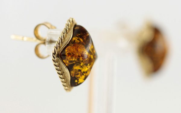 Italian Made German Green Baltic Amber Studs In 9ct Gold GS0054G RRP £175!!!