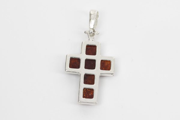 CROSS PENDANT HANDMADE GERMAN BALTIC Amber IN 925 SILVER PD110 RRP£65!!