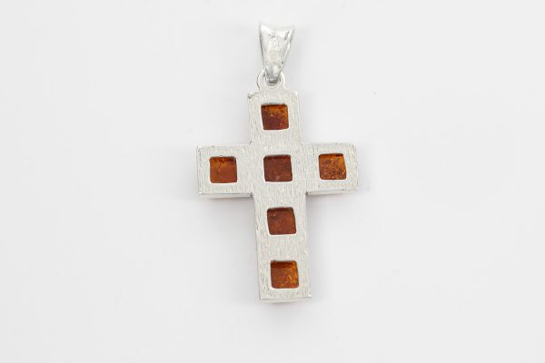 CROSS PENDANT HANDMADE GERMAN BALTIC AMBER IN 925 SILVER PD111 RRP£65!!