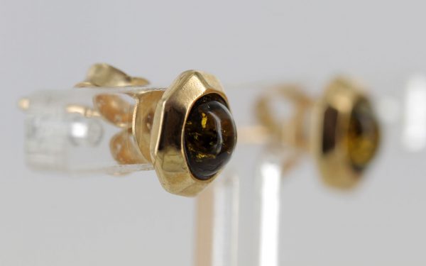 Italian Made German Green Baltic Amber Studs In 9ct Gold GS0134G RRP £125!!!