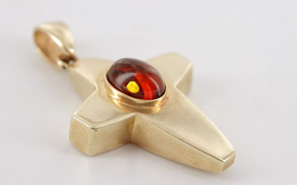 Italian Handmade Elegant German Baltic Amber Cross Pendant in 9ct Gold -GP0088 RRP£395!!!