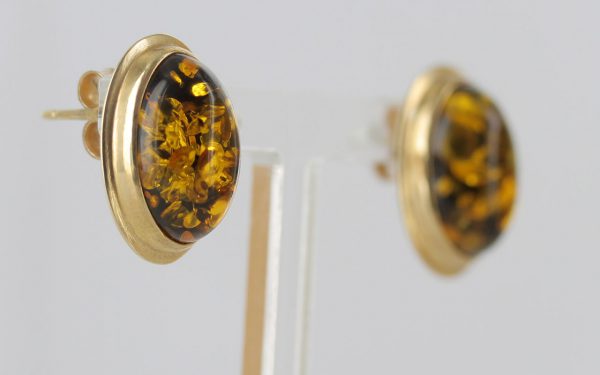 Italian Made Large German Green Baltic Amber Studs 9ct Gold GS0133G RRP £295!!!