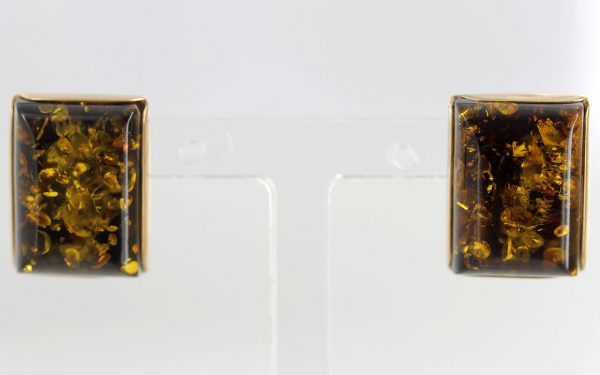 Italian Made Large German Green Baltic Amber Studs 9ct Gold GS0140G RRP £275!!!