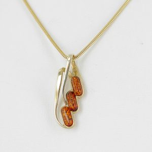 Italian Handmade Stylish Modern German Baltic Amber Pendant In 9ct solid Gold - GP0136 RRP£245!!!