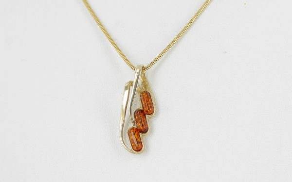 Italian Handmade Stylish Modern German Baltic Amber Pendant In 9ct solid Gold - GP0136 RRP£245!!!