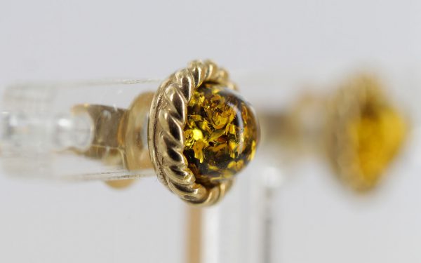 Italian Made German Green Baltic Amber Studs In 9ct solid Gold GS0042G RRP £125!!!